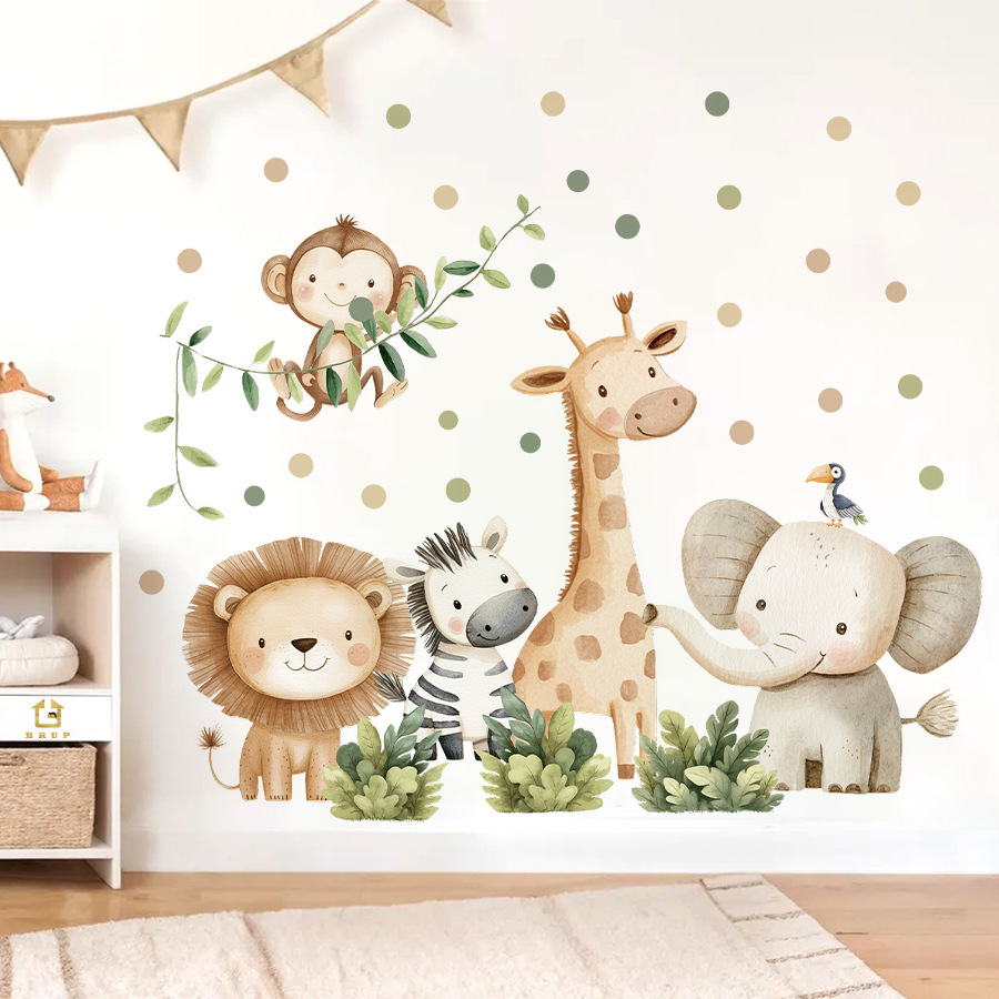 Baby Girl Nursery Quotes - 自由奔放に生きる森の動物ウォールステッカーキッズルーム用男の子女の子ベビールーム装飾保育園壁紙象キリン猿ライオン