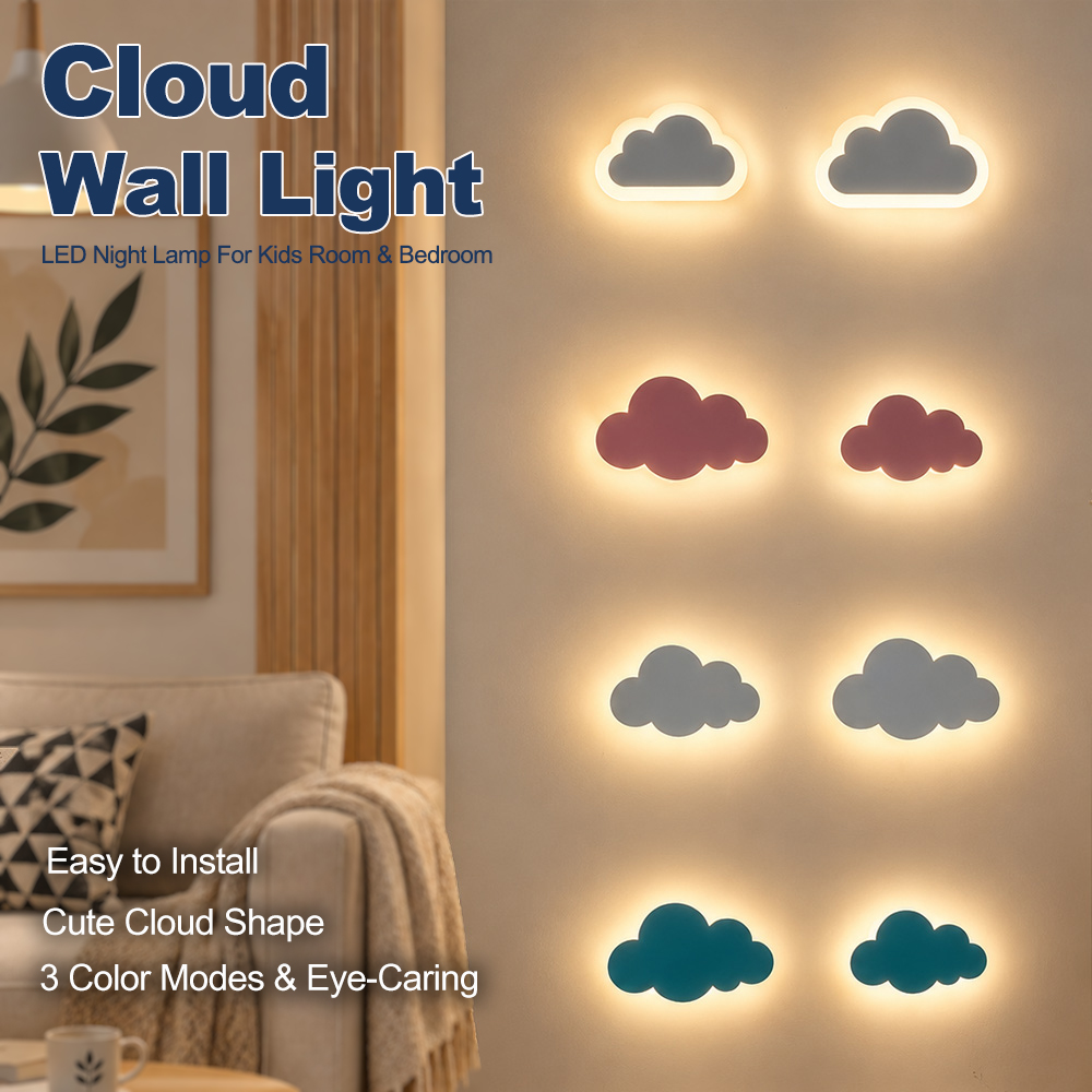 Baby Nursery Wall Lights - LEDクラウドウォールライト、3色調光機能付き、子供部屋や寝室、保育室、家庭の装飾に最適な、かわいらしいデザインの壁掛け照明。プレゼントにも。