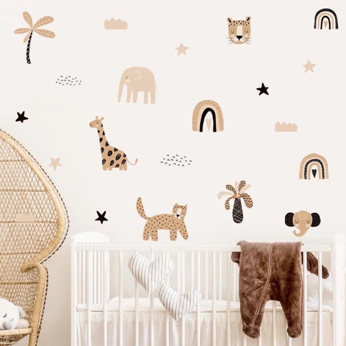 Baby Nursery Decor Girl - 自由奔放に生きる漫画風レインボー星かわいい動物の顔水彩画保育園ステッカー壁デカールアートプリントキッズボーイズガールズルーム家の装飾