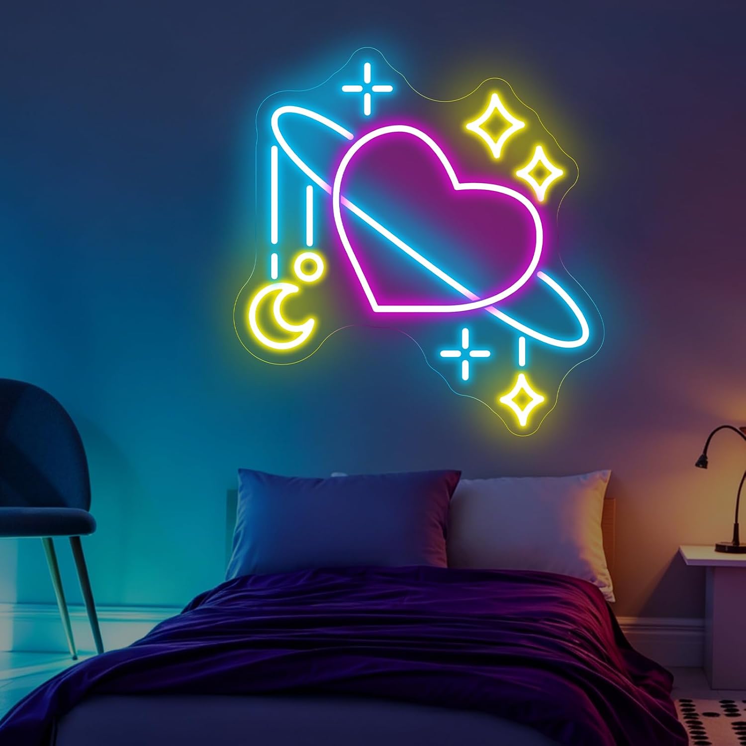 宇宙惑星ネオンサイン LEDネオンライト ギャラクシームーン - Baby Nursery Wall Lights のレビューと価格