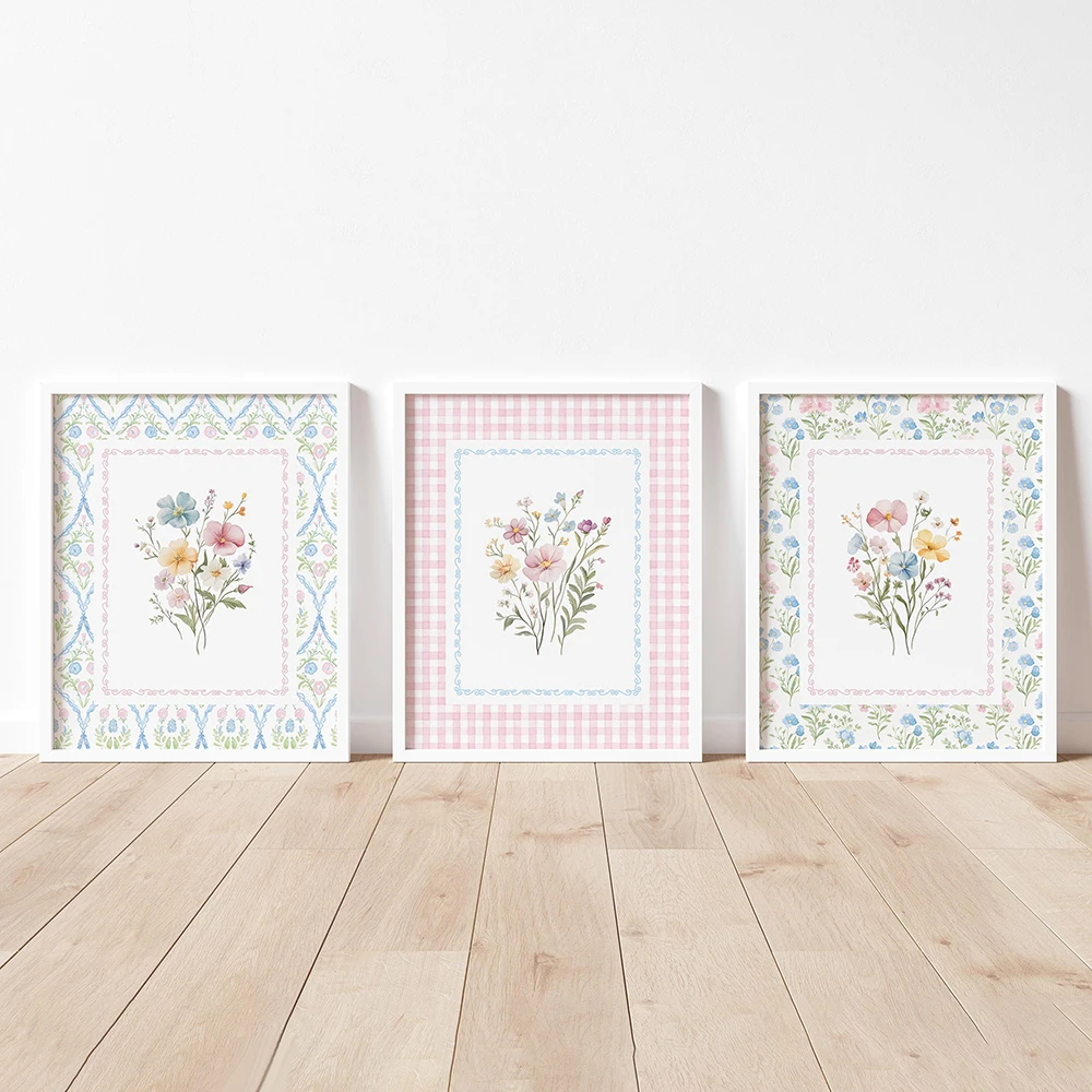 フレームなしのキャンバス絵画3点セット。野の花をモチーフにし - Baby Nursery Frames のレビューと価格