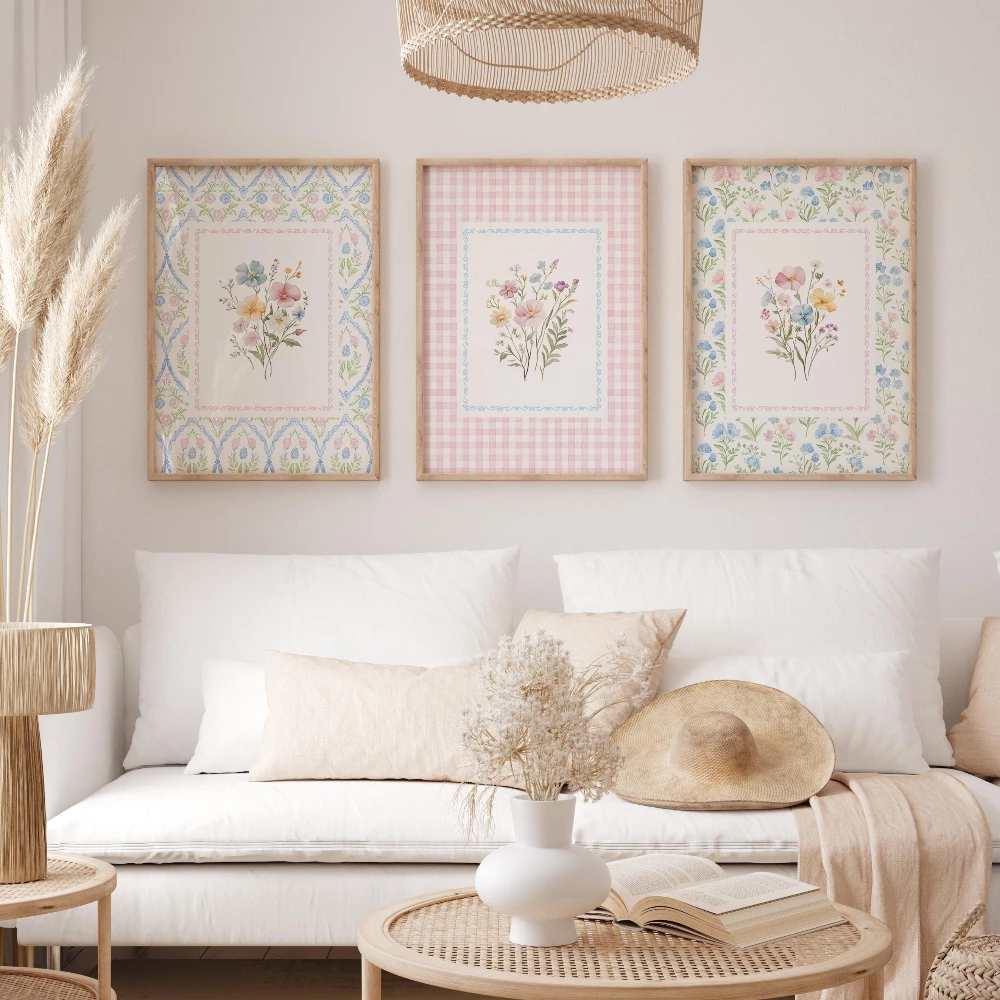 フレームなしのキャンバス絵画3点セット。野の花をモチーフにし - Baby Nursery Frames のレビューと価格