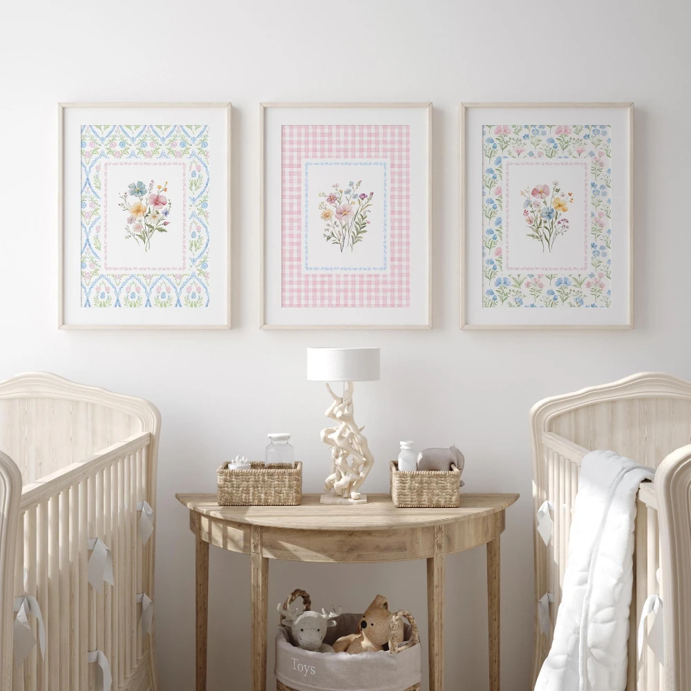 フレームなしのキャンバス絵画3点セット。野の花をモチーフにし - Baby Nursery Frames のレビューと価格